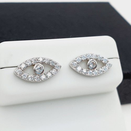 1.96 Ct Round Cut Simulated Diamond Evil Eyes Stud Earrings 925 Sterling Silver - Picture 3 of 7