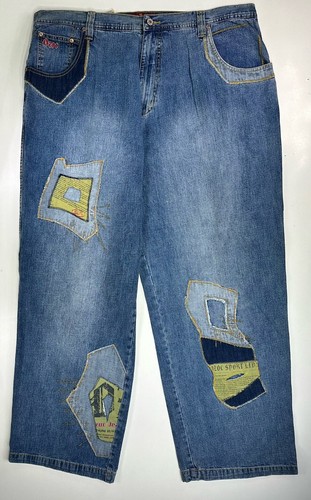 OZOC Baggy Wide Leg Patchwork Jeans Mens Size 42x33 Skater Grunge Streetwear Y2k
