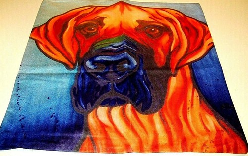 Square Colorful Bullmastiff Cotton Chenille Pillow Cover 17" x 17" NEW (#49) - Picture 2 of 4