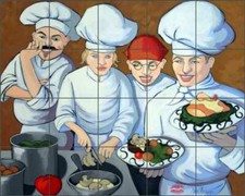 Chef Tile Backsplash Jann Harrison Kitchen Art Ceramic Mural JHA021
