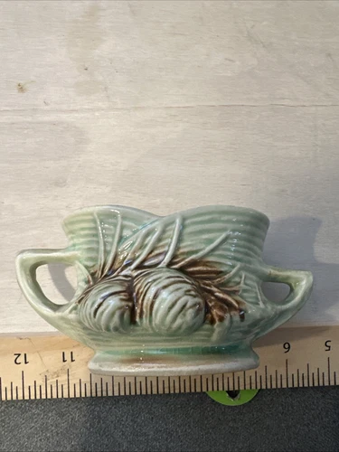 VINTAGE MCCOY PINE CONE SUGAR BOWL GREEN BROWN. SIGNED. read all