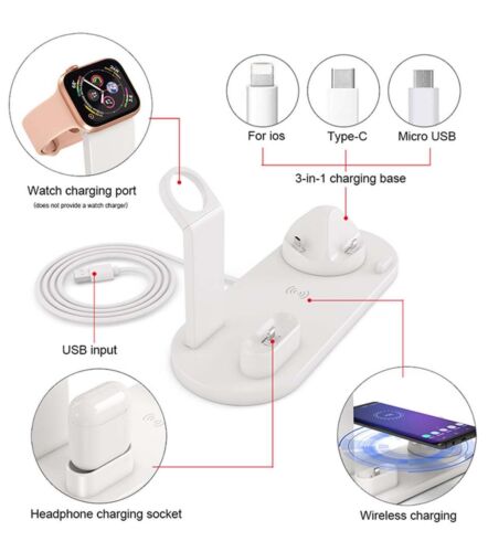 6 in 1 Wireless Charger Dock Charging Station For Android iPhone AirPods Type-c - Picture 11 of 22