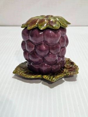 Ceramic Raspberry Berry Dish With Lid & Leaf Plate Jam Candy Dish