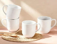 9 Oz Stackable Coffee Mugs Set, 4 Pack White Ceramic Coffee Cups with Handle,...