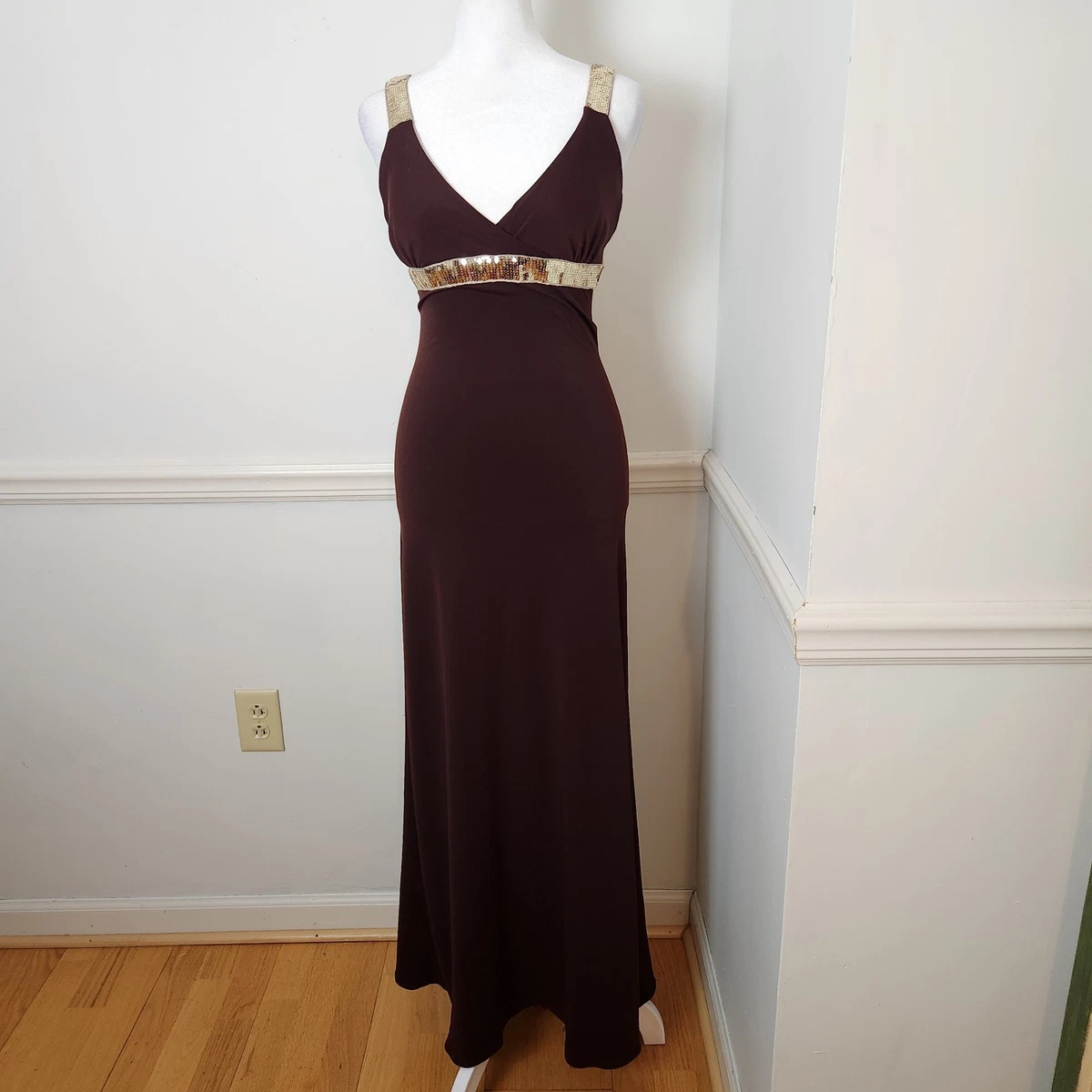 sachin and babi light blue dress Backless Strapless Sweetheart Beaded High Slit Maxi Dress Gold main image 1