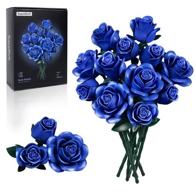 Blaue Rosen Blumenstrauß Bausteine Set Home Decor Floral Künstliche Botanische88