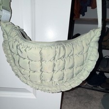 Light Green Quilted Crescent Crossbody Bag Adjustable Strap Women Small