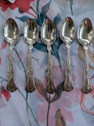 5 US Navy USN Shell-Style Sugar Condiment Spoons I S International Silver Co