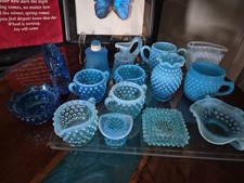 FENTON GLASS BLUE OPALESCENT HOBNAIL 15 PIECE LOT. Great Condition, Some Rare