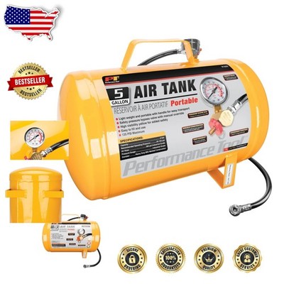 Durable 5-Gal Yellow Air Tank w/ Chuck - 230V Portable - Easy Connect