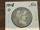 1908 O Barber Half Dollar  90% Silver Very Nice Condition