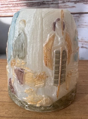 Fenton Nativity Fairy Lamp Top Only Artist Signed Pastel Satin Glass Shade