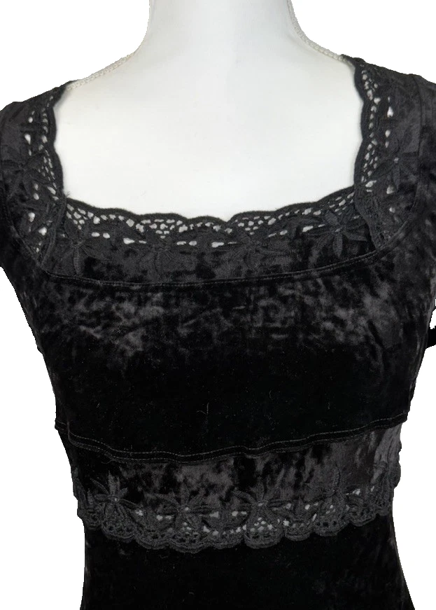 Cache Women Velvet Fairy Grunge S Milkmaid Lace Embroidered Coquette Stretchy - Image 2 of 4