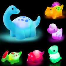 6 PCS Dinosaur Light up Bath Toys for Kids Ages 4-8, No Hole Glow Bath Toys for