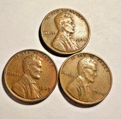 1937, 1938, 1939 Lincoln Wheat 1c Trio ~~ AU?! ~~ 3 Sharp Coins ~ Nice ~ L25