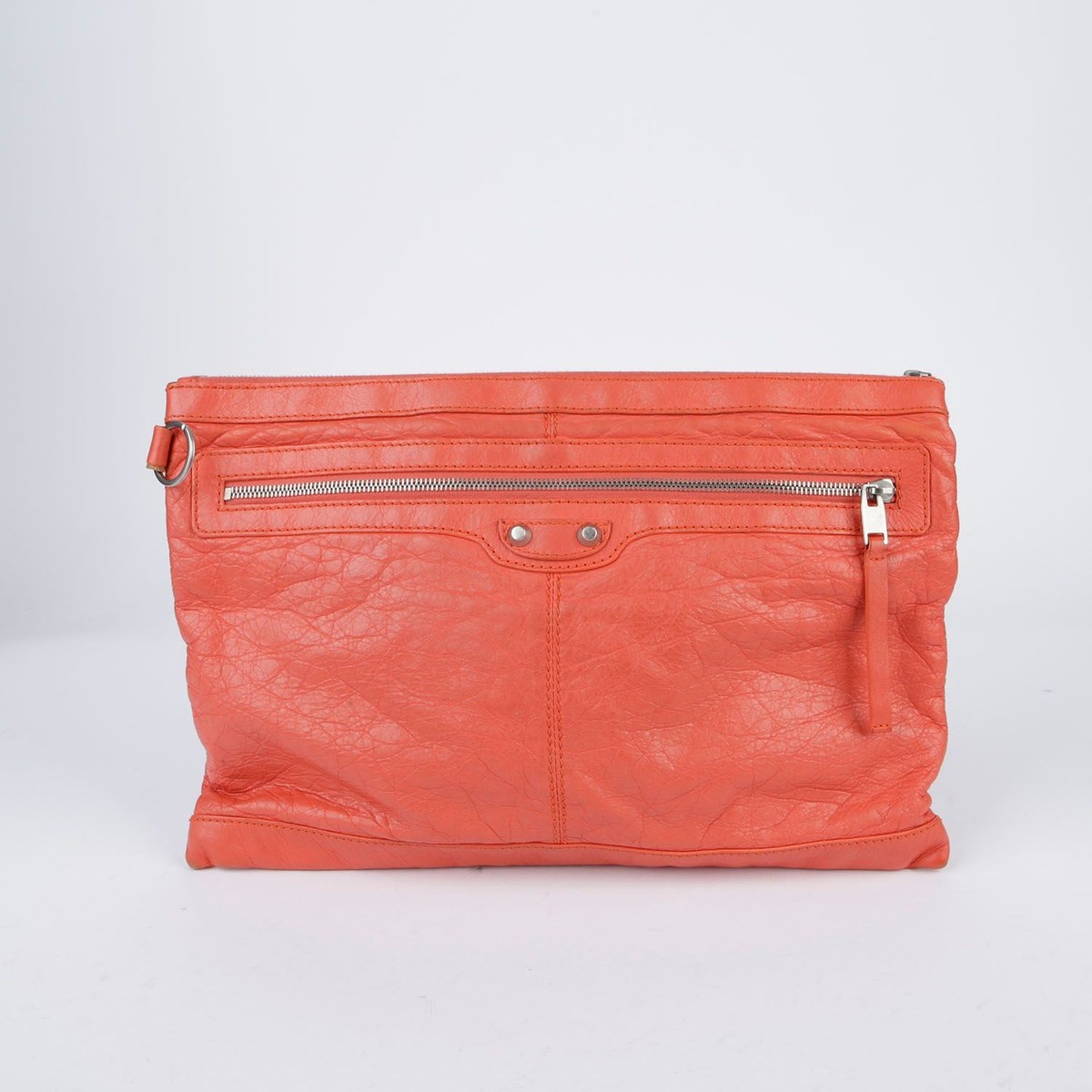 Balenciaga Large Orange Leather Clip Clutch Bag 273023