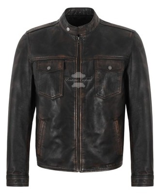 Men's Vintage Look Cafe Racer Leather Jacket Speed Casual Biker Style Jacket