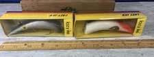 2 pc Lazy Ike Vintage 5" Fishing Lures in Original Boxes, Red/White & Black/Grey