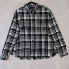 Eddie Bauer Button Up Shirt Men XXL Black Gray Plaid Flannel Cotton Outdoor