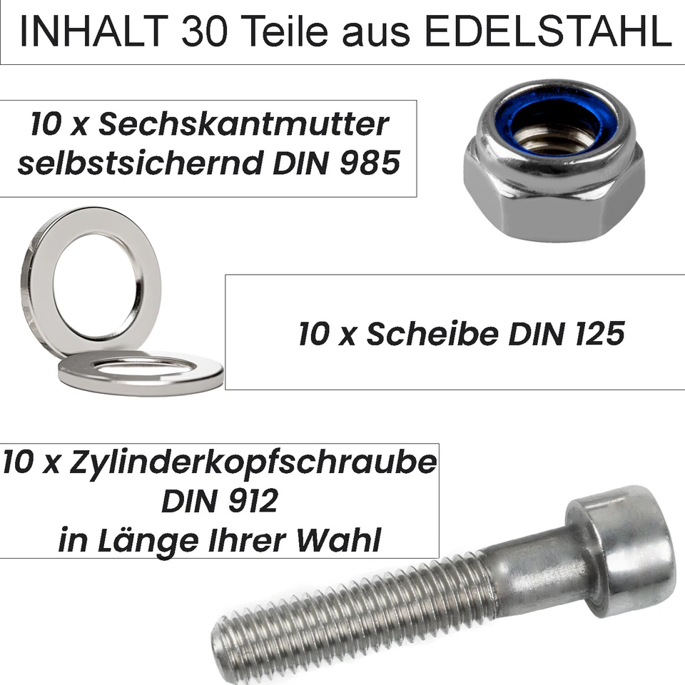 Zylinderkopfschrauben Edelstahl Unterlegscheiben Sechskant Sicherungsmutter V2A - Bild 2 von 4