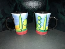 2 Naylor Design 16oz Lg. Tazas de café Latte Cappuccino pintadas a mano 5,5" de alto usadas