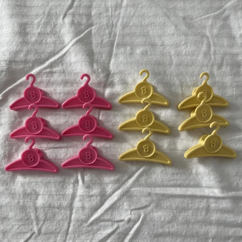Vintage Mattel Barbie Hangers 1990s - Set Of 12, 6 Pink, 6 Yellow