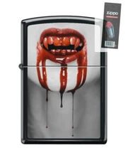 Zippo 82298 vampire mouth blood drip lips red teeth Lighter + FLINT PACK