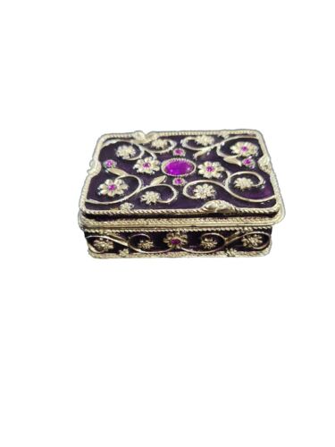 Caja de píldoras para baratijas de peltre esmalte púrpura y joyas - Imagen 1 de 6