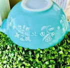 RARE VNTG 1958 PROMO PYREX TURQUOISE EMBROIDERY NEEDLEPOINT 443 Cinderella BOWL!