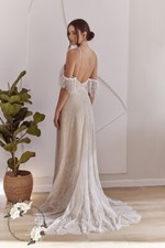 Vintage Full Lace Wedding Dress with Trail Boho Backless Lace Bridal Gown Boho