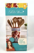 Heritage Floral The Pioneer Woman 6 Pc Set Melamine Crock Acacia Wood Utensils