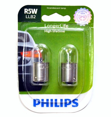 Philips LongerLife R5W 5W Two Bulbs License Plate Tag Light Replacement Lamp OE