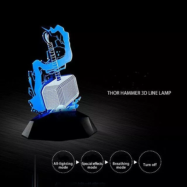 bred telegram pludselig 3D Night Lamp Marvel The Avengers Figure Superhero Thor Hammer LED Night  Light | eBay