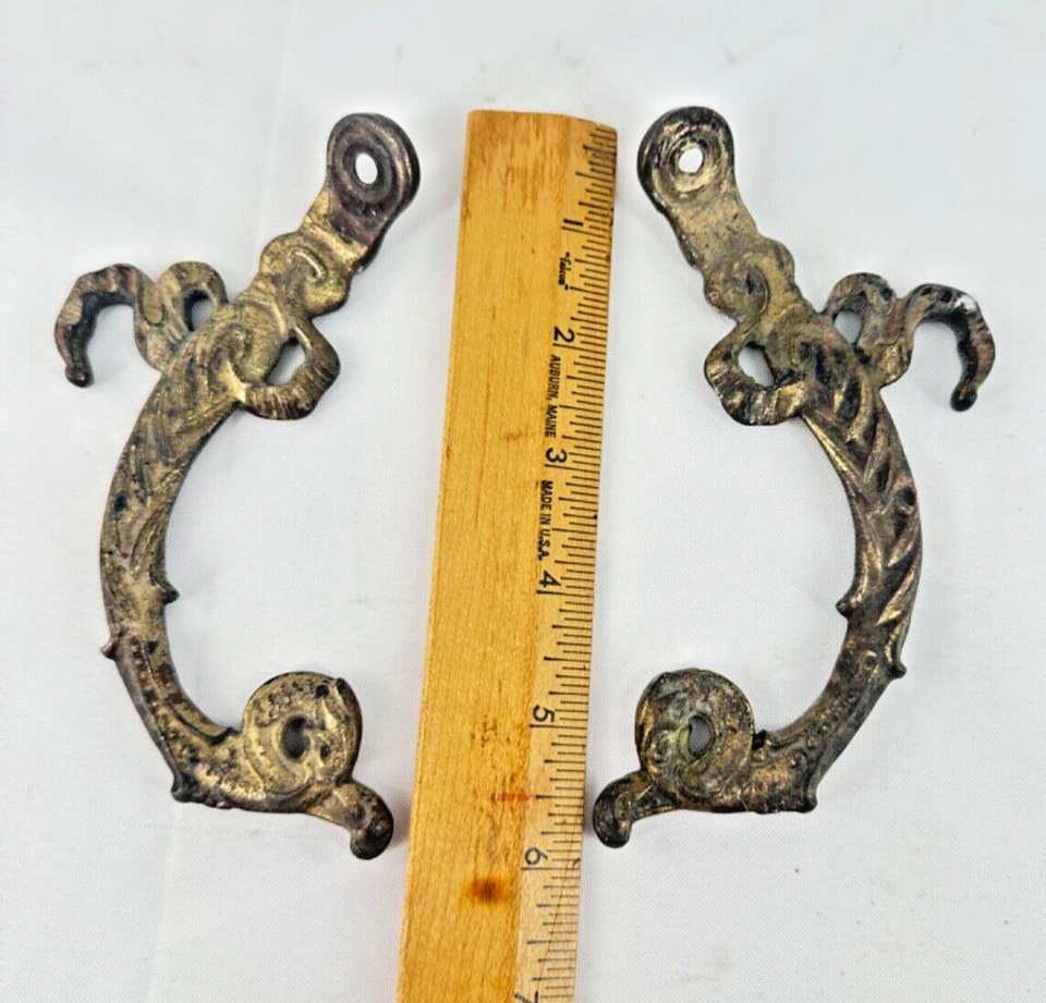 Vtg Set 2 Pr Victorian Cast Iron Metal Door Handles Antique Restoration