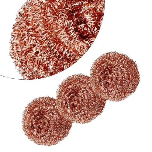 Pack of 3 Copper Coated Scourer Heavy Duty Kitchen Pots Pans Scrubber Cleaner - Picture 7 of 8