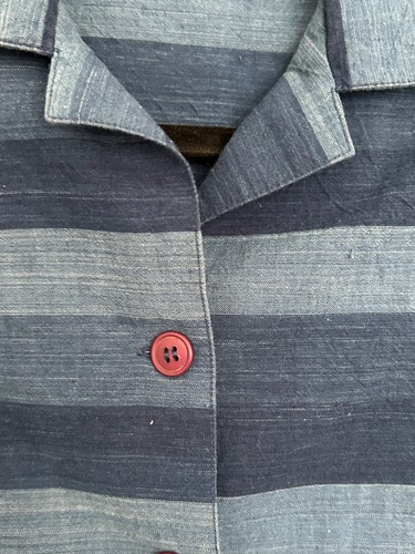 VTG Women's Classic Buttondown Shirt Gray Tone Contrast Strip mid-Sleeve Roll - Picture 3 of 5