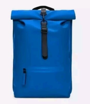 RAINS Rolltop Rucksack Backpack Wav Blue Waterproof 19 x12.6  x 4.3  NWT $140.