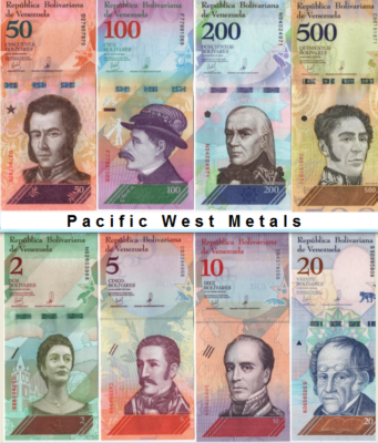 Set of 8 Venezuela Bolivares Banknotes World Paper Money Currency
