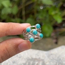 Turquoise Gemstone Minimalist Ring, 925 Sterling Silver Handmade Gemstone Ring
