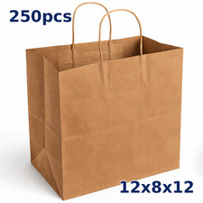 Kraft Paper Bags with Handles 12 8 12/Brown/Bulk 250 pcs