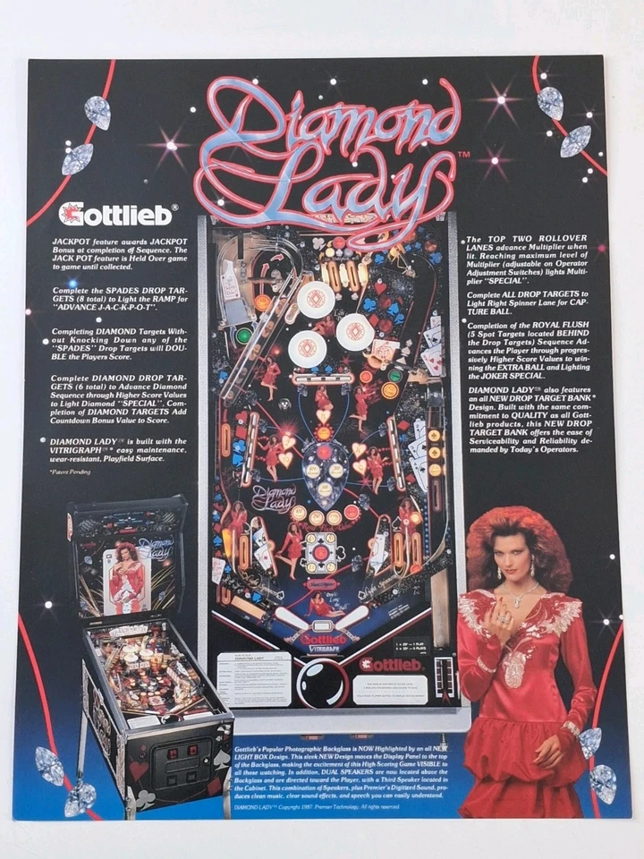 Gottlieb Diamond Lady Pinball Machine Flyer Original 1987 - Image 3 of 4