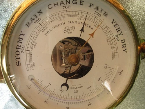 VINTAGE GERMAN BRASS SCHATZ PRECISION MARINE BAROMETER WEATHER STATION