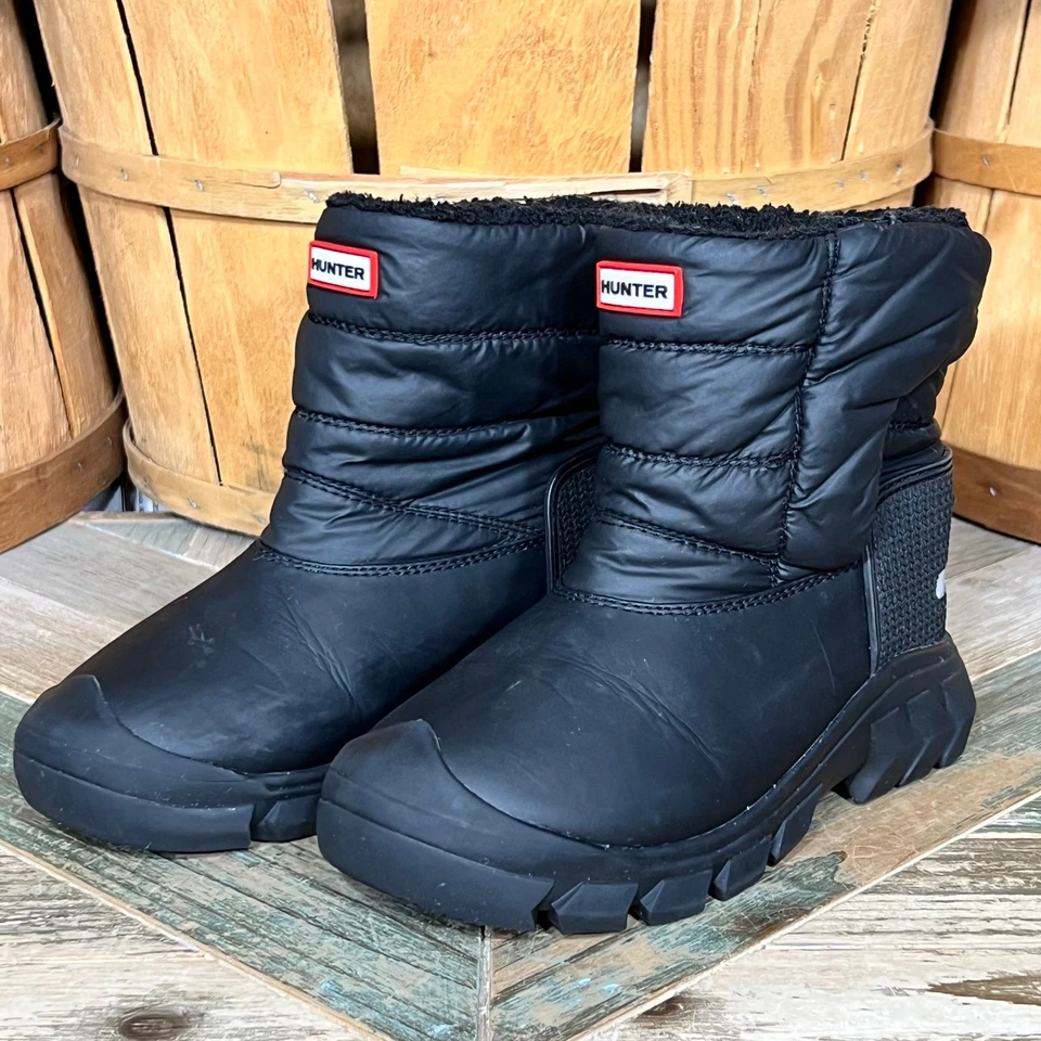 Hunter Intrepid Kids Black Leather Synthetic Insulated Waterproof Boots Boys 1 - Image 3 of 4