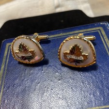 Vintage Canadian Flag Maple Leaf Motif Gold Tone  Cufflinks and a pin badge ? 