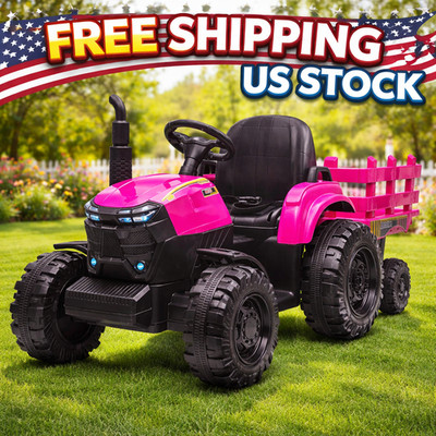 Tractor with Detachable Trailer, Toddler Ride On Car/7-LED Headligh Electric 12V