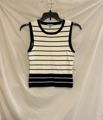 Draper James Womens White Blue Striped Sweater Vest NWT Preppy Nautical