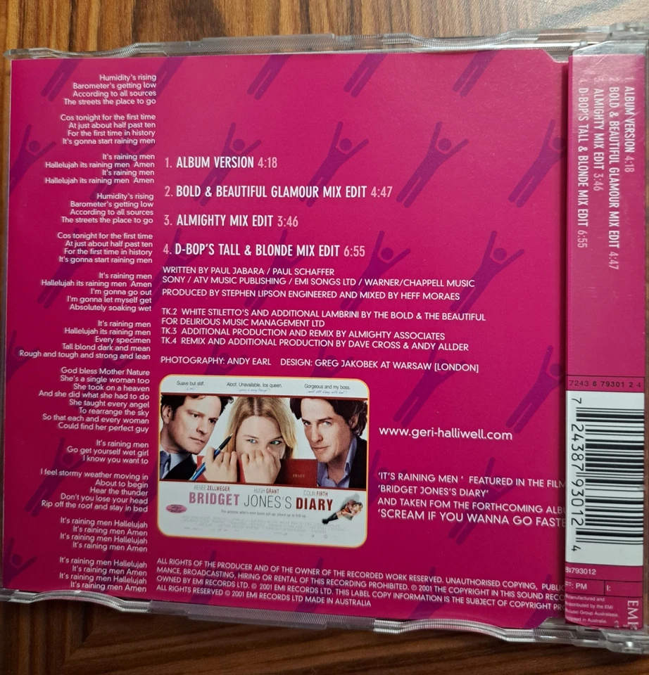 Geri Halliwell It's Raining Men The Mixes CD Single 2001 Oz Pressing 4 Track - Image 3 of 4