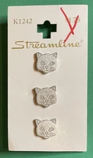 (3) VINTAGE 9/16” STREAMLINE SILVER GRAY METAL KITTY CAT FACE SHANK BUTTONS-K156
