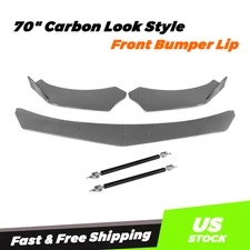 70" Carbon Look Style Front Bumper Lip Splitter Spoiler+ 15CM Strut Rods