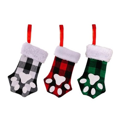 Christmas Cute for Cat Paw Plaid Stocking Tree Home Children s Day Party Gift